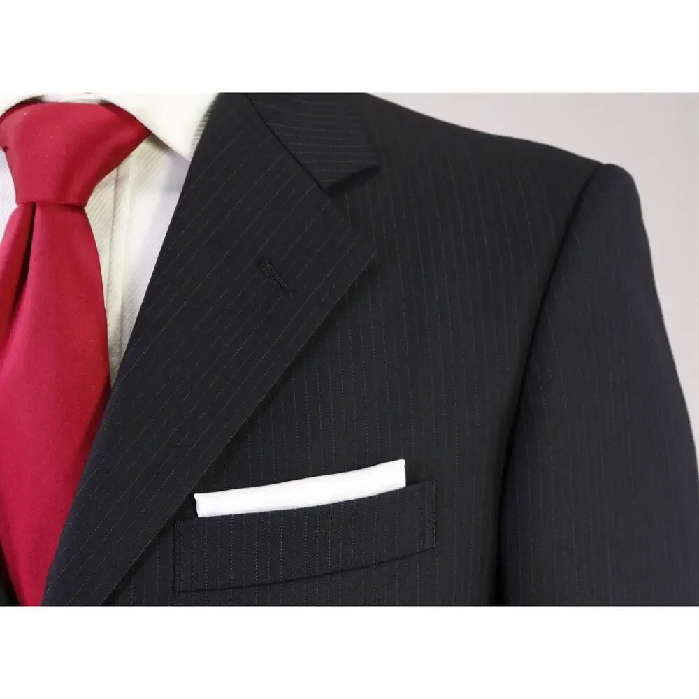 Paul Stuart Black w/ Blue Thin Stripes 3-Btn Wool Suit 38S